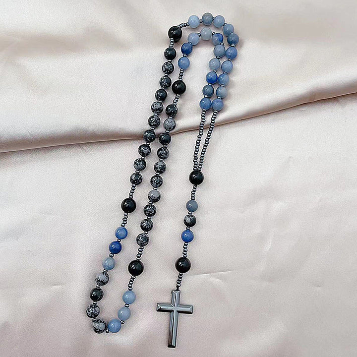 Christianartworkshop 8mm Blue Aventurine Alabaster Beads Cross Rosary - image 3