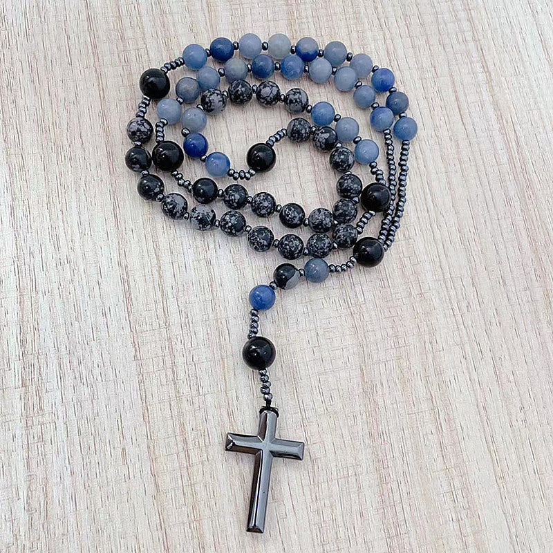 Christianartworkshop 8mm Blue Aventurine Alabaster Beads Cross Rosary - Aventurine Alabaster Beads - image 0