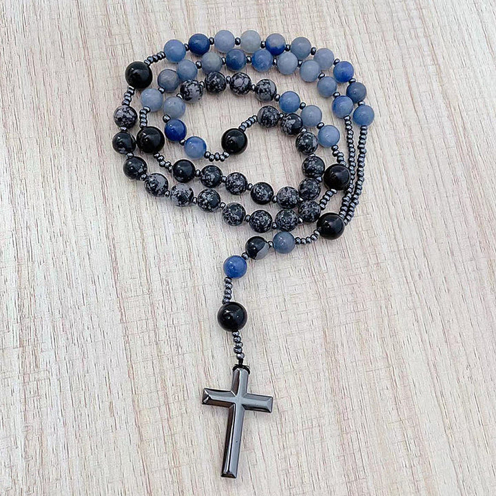 Christianartworkshop 8mm Blue Aventurine Alabaster Beads Cross Rosary - Aventurine Alabaster Beads - image 1