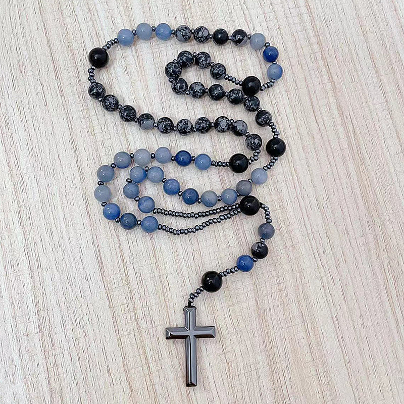 Christianartworkshop 8mm Blue Aventurine Alabaster Beads Cross Rosary - image 2