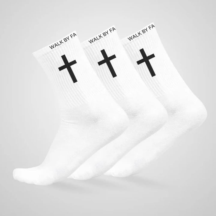 Christianartworkshop Christian Faith Cotton Socks — WALK BY FAITH, NOT BY SIGHT - White - 10 Pairs - image 0