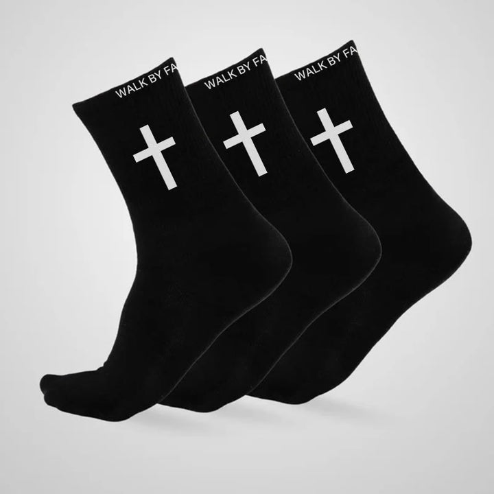 Christianartworkshop Christian Faith Cotton Socks — WALK BY FAITH, NOT BY SIGHT - Black - 10 Pairs - image 3