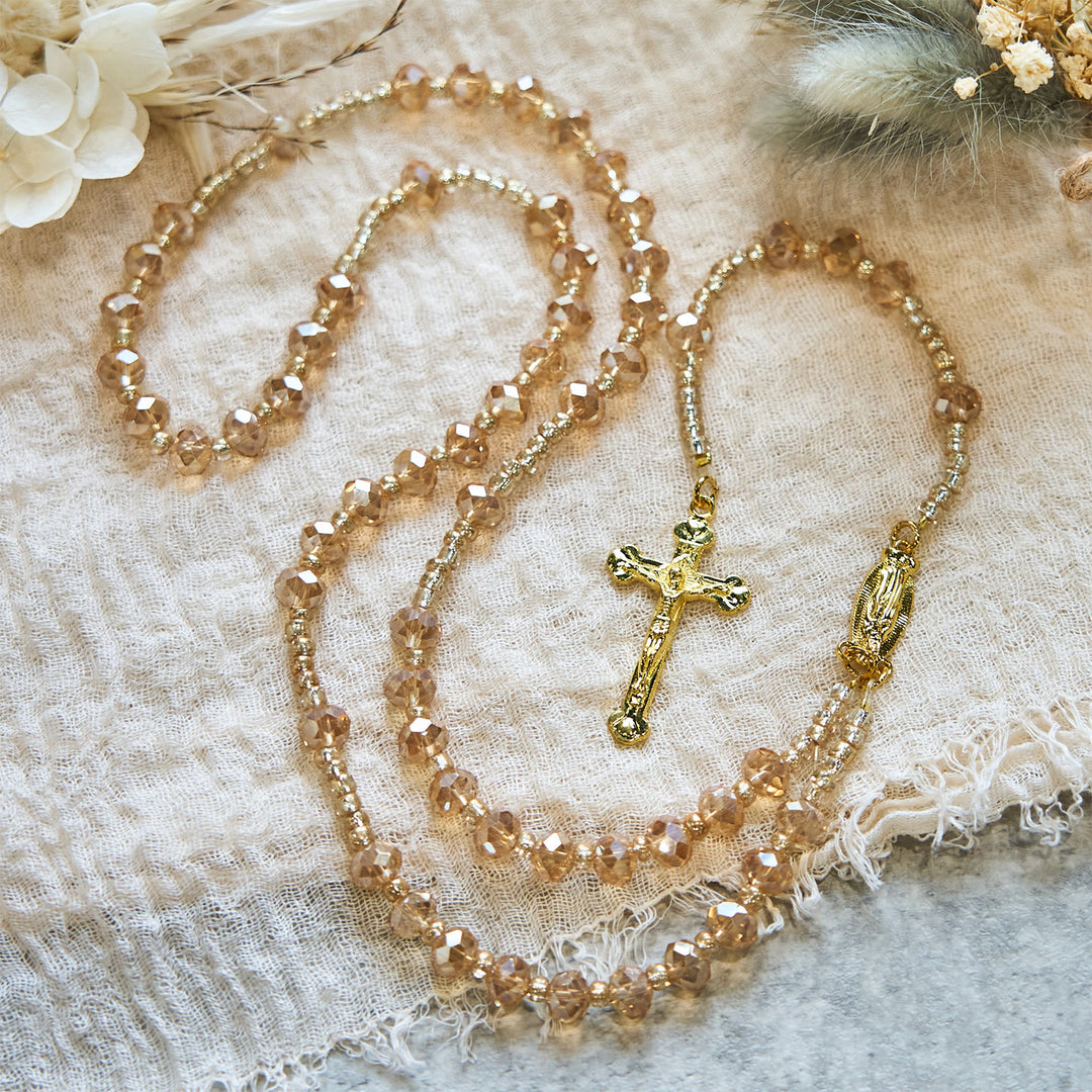 Christianartworkshop Champagne Crystal Our Lady of Guadalupe Rosary: A Divine Sparkle - Champagne - image 0