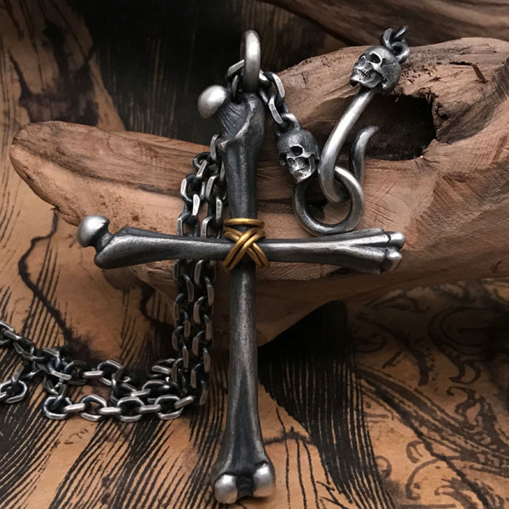 Christianartworkshop 925 Sterling Silver Minimalist Cross - Bone Necklace: Religious Emblem of Modern Spirituality - 925 Sterling Silver - image 0