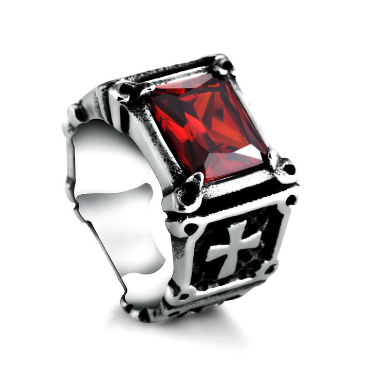 Christianartworkshop Red & Black Gemstone Cross - Embellished Couple Ring: A Symbol of Faith and Style - image 13
