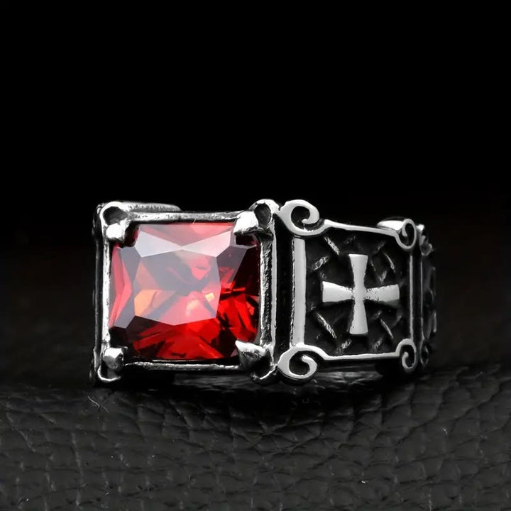 Christianartworkshop Red & Black Gemstone Cross - Embellished Couple Ring: A Symbol of Faith and Style - image 7