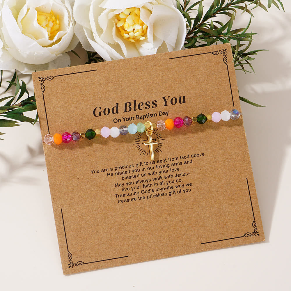 Christianartworkshop Multicolored Crystal Cross Bracelet with Blessed Card: A Vivid Token of Faith - image 1
