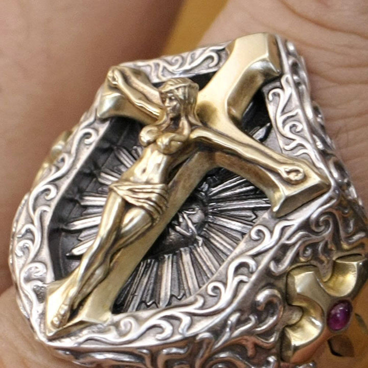 Christianartworkshop Vintage & Classic Shield with Crucifix Ring: A Nostalgic Token of Divine Protection