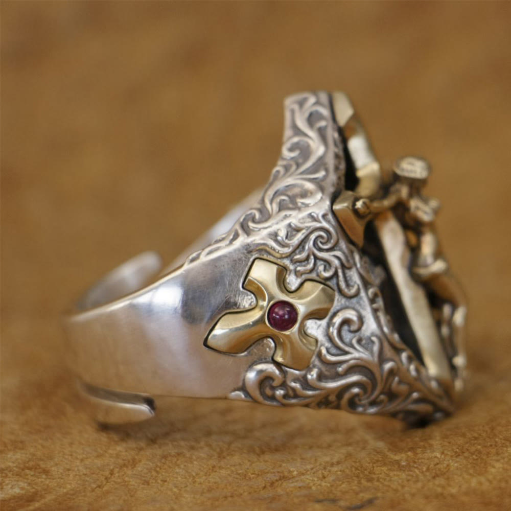 Christianartworkshop Vintage & Classic Shield with Crucifix Ring: A Nostalgic Token of Divine Protection
