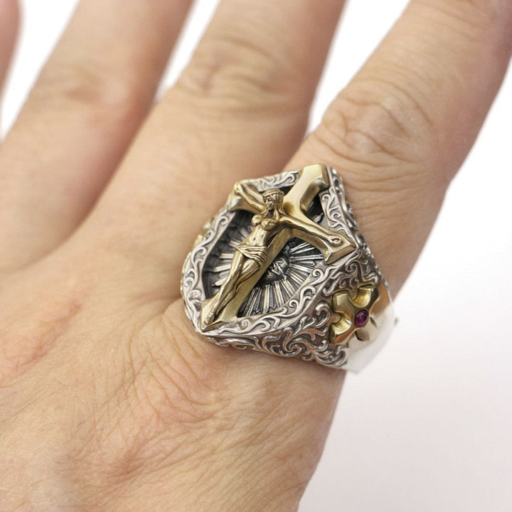 Christianartworkshop Vintage & Classic Shield with Crucifix Ring: A Nostalgic Token of Divine Protection