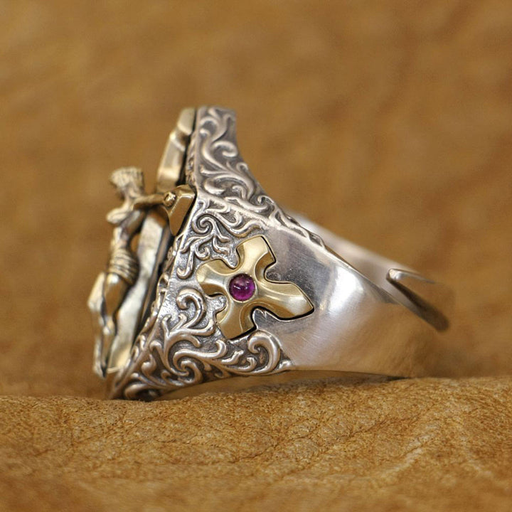 Christianartworkshop Vintage & Classic Shield with Crucifix Ring: A Nostalgic Token of Divine Protection