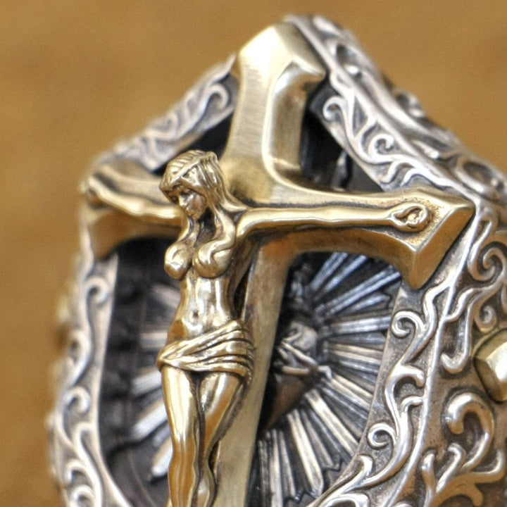 Christianartworkshop Vintage & Classic Shield with Crucifix Ring: A Nostalgic Token of Divine Protection
