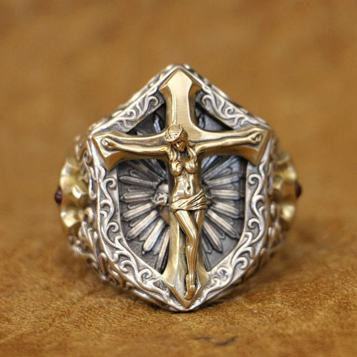 Christianartworkshop Vintage & Classic Shield with Crucifix Ring: A Nostalgic Token of Divine Protection