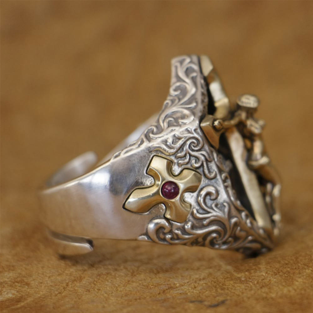 Christianartworkshop Vintage & Classic Shield with Crucifix Ring: A Nostalgic Token of Divine Protection