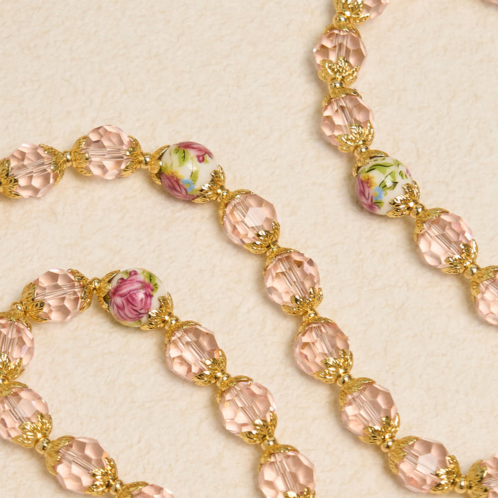 Christianartworkshop Pink Crystal Beads with Golden Alloy Chain Crucifix & Virgin Mary Prayer Rosary