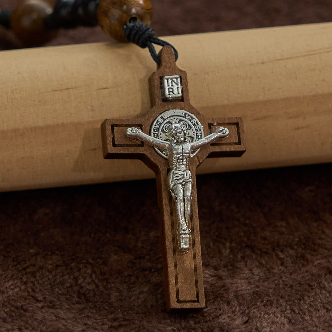 Christianartworkshop St. Benedict Medal & Crucifix of Black Wooden Round Beads Blessed Devotion Rosary