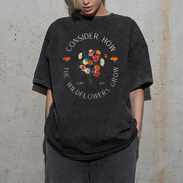 Christianartworkshop "Consider How The Wildflowers Grow" Unisex Washed T-Shirt - image 9