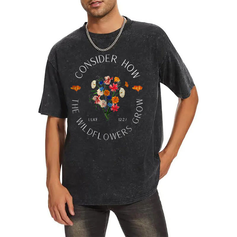 Christianartworkshop "Consider How The Wildflowers Grow" Unisex Washed T-Shirt - image 10