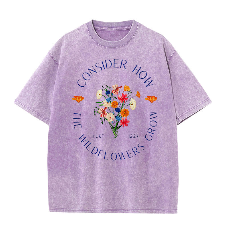 Christianartworkshop "Consider How The Wildflowers Grow" Unisex Washed T-Shirt - Purple - 5XL - image 7