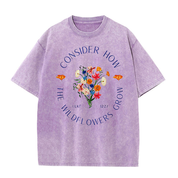 Christianartworkshop "Consider How The Wildflowers Grow" Unisex Washed T-Shirt - Purple - 5XL - image 7