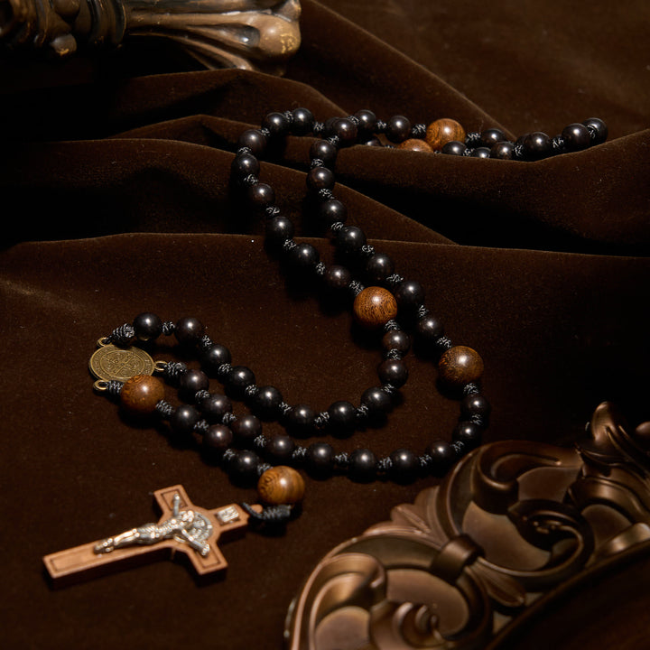 Christianartworkshop St. Benedict Medal & Crucifix of Black Wooden Round Beads Blessed Devotion Rosary