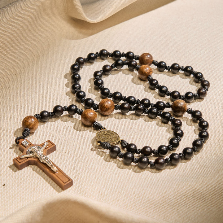 Christianartworkshop St. Benedict Medal & Crucifix of Black Wooden Round Beads Blessed Devotion Rosary