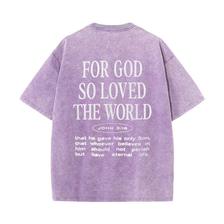 Christianartworkshop "For God So Loved the World" Unisex Washed T-Shirt - Purple - 5XL - image 14