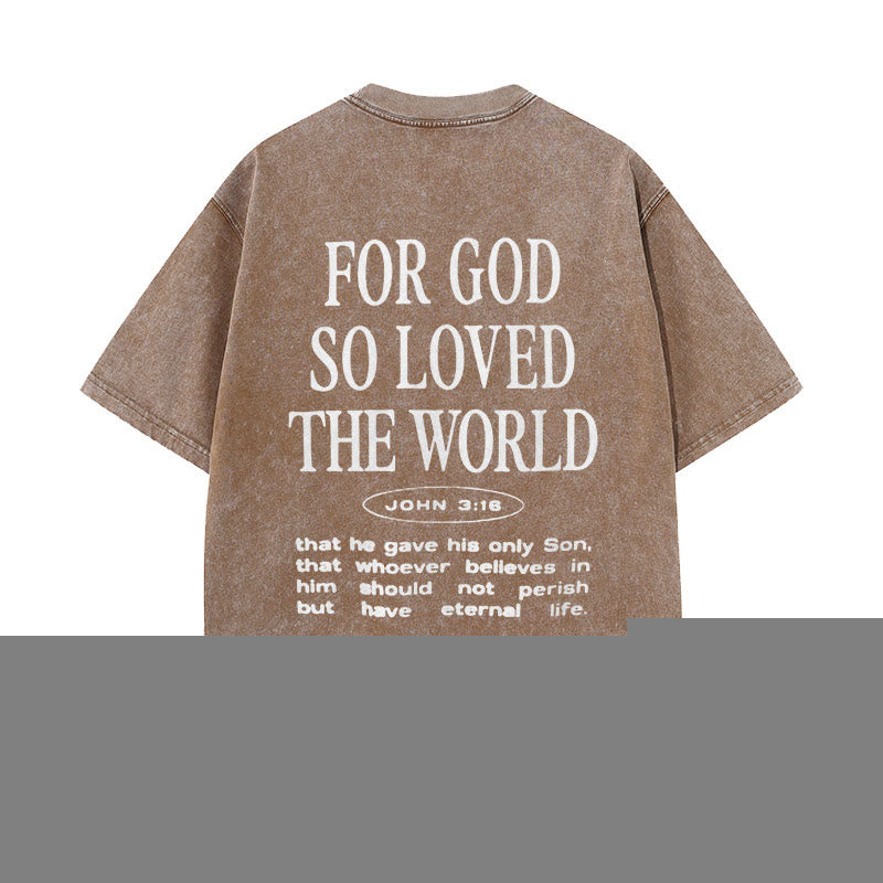 Christianartworkshop "For God So Loved the World" Unisex Washed T-Shirt - Coffee - 5XL - image 8