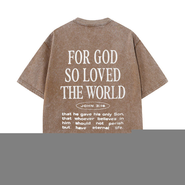 Christianartworkshop "For God So Loved the World" Unisex Washed T-Shirt - Coffee - 5XL - image 8
