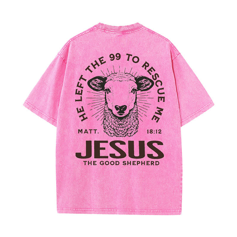 Christianartworkshop "He Left The 99 To Rescue Me" Unisex Washed T-Shirt - Pink - 5XL - image 11
