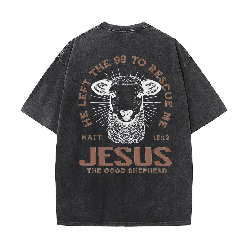 Christianartworkshop "He Left The 99 To Rescue Me" Unisex Washed T-Shirt - Black - 5XL - image 0