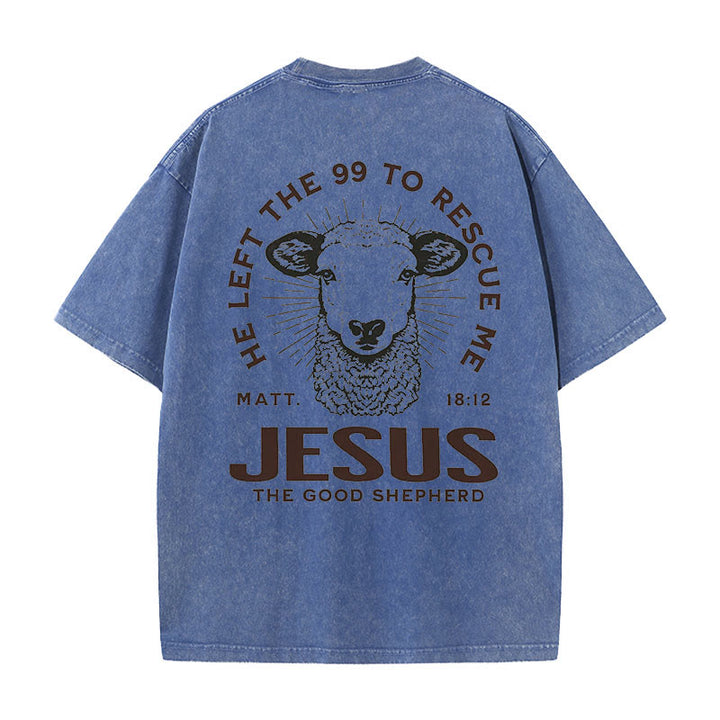 Christianartworkshop "He Left The 99 To Rescue Me" Unisex Washed T-Shirt - Blue - 5XL - image 2