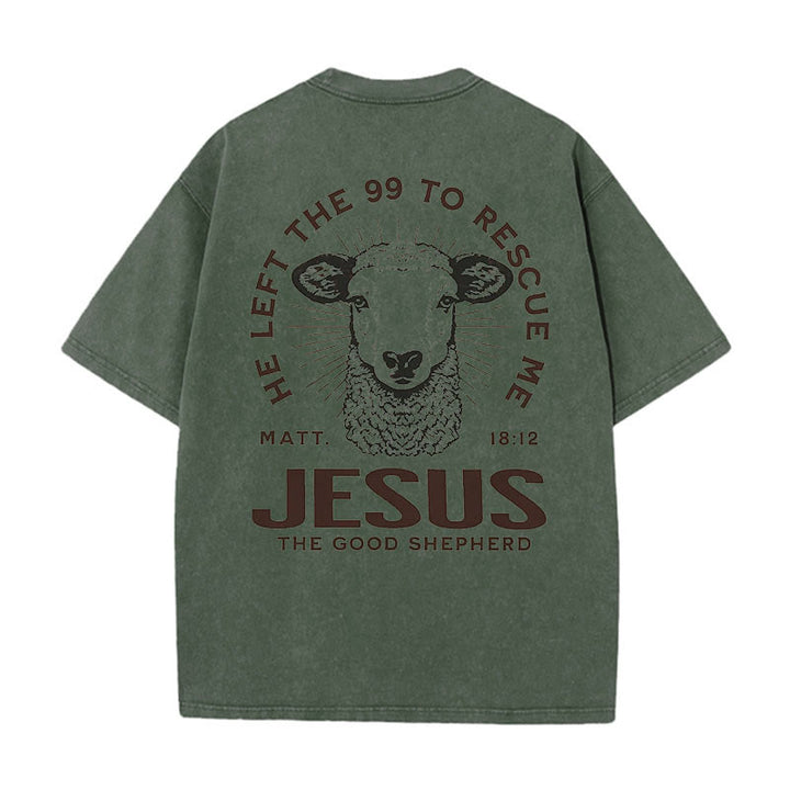 Christianartworkshop "He Left The 99 To Rescue Me" Unisex Washed T-Shirt - Army Green - 5XL - image 7