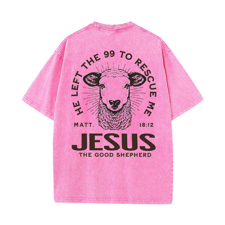 Christianartworkshop "He Left The 99 To Rescue Me" Unisex Washed T-Shirt - Pink - 5XL - image 10