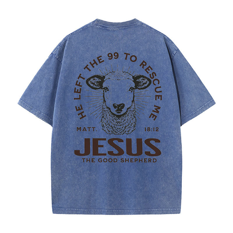 Christianartworkshop "He Left The 99 To Rescue Me" Unisex Washed T-Shirt - Blue - 5XL - image 3