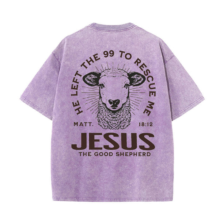 Christianartworkshop "He Left The 99 To Rescue Me" Unisex Washed T-Shirt - Purple - 5XL - image 15