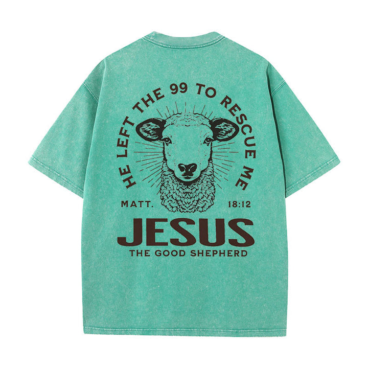 Christianartworkshop "He Left The 99 To Rescue Me" Unisex Washed T-Shirt - Green - 5XL - image 17