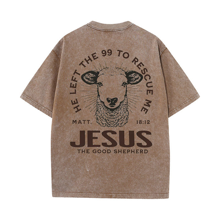 Christianartworkshop "He Left The 99 To Rescue Me" Unisex Washed T-Shirt - Coffee - 5XL - image 9