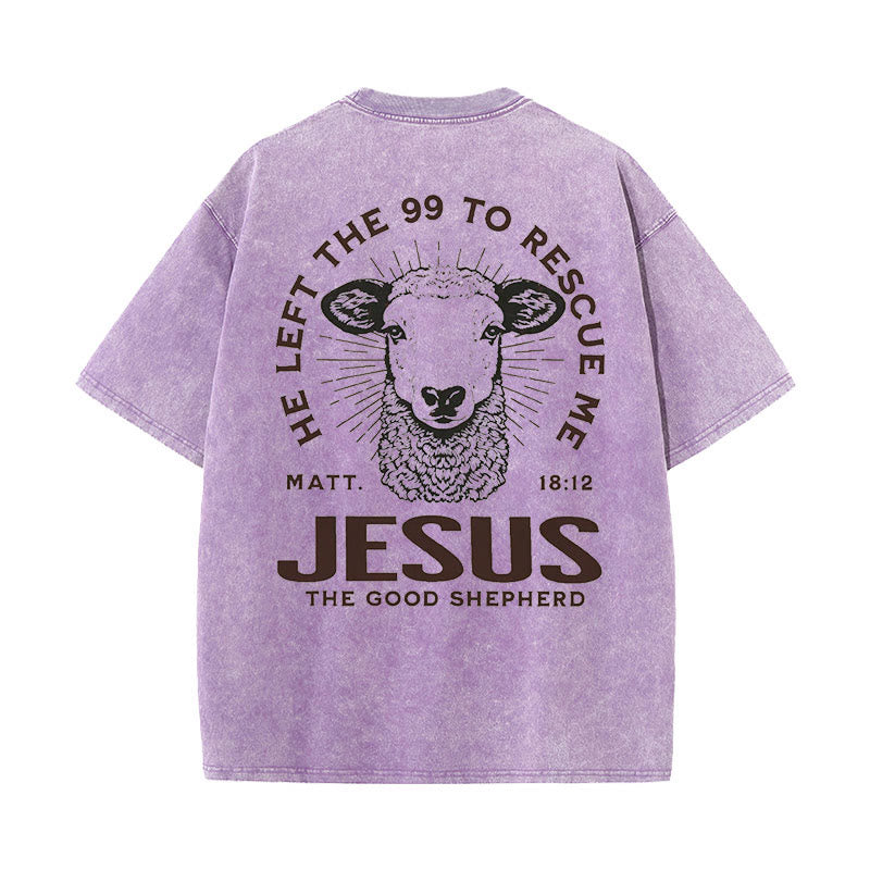 Christianartworkshop "He Left The 99 To Rescue Me" Unisex Washed T-Shirt - Purple - 5XL - image 14