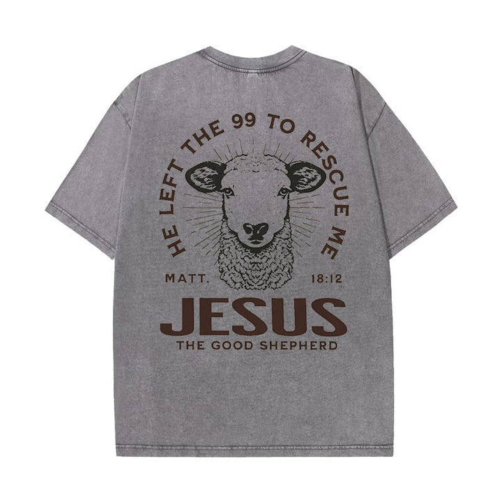Christianartworkshop "He Left The 99 To Rescue Me" Unisex Washed T-Shirt - Grey - 5XL - image 4
