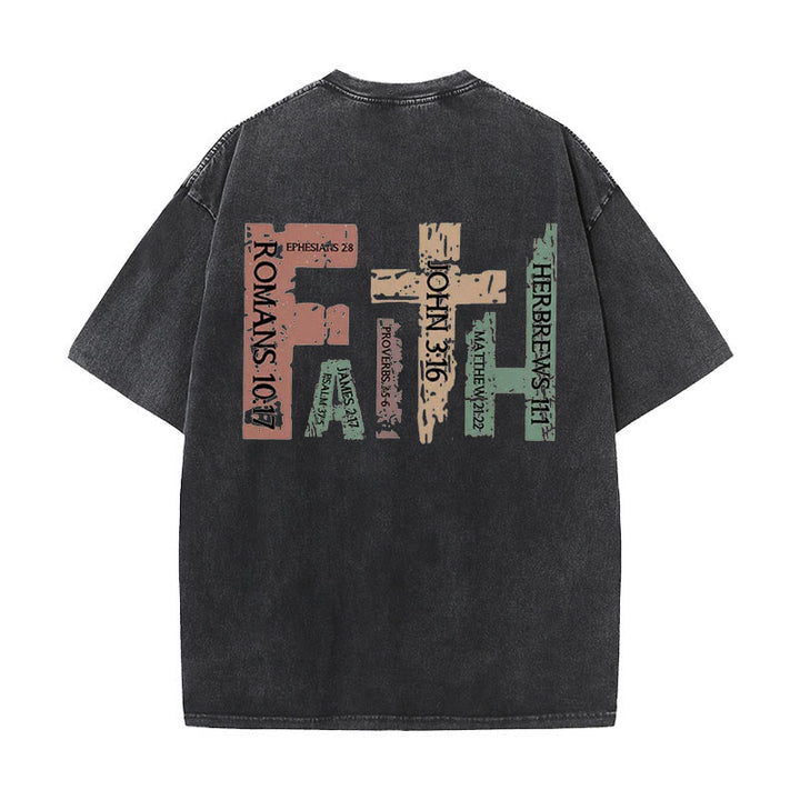 Christianartworkshop Faith - Inspired Bible Verses Unisex Washed T-Shirt - Black - 5XL - image 4