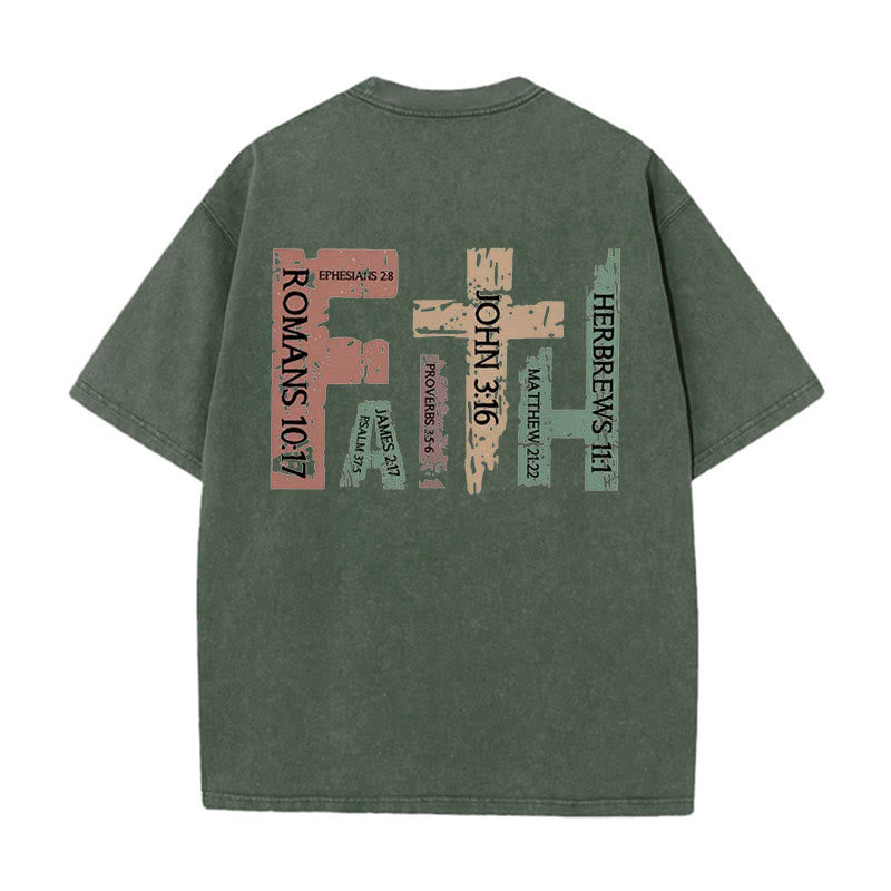 Christianartworkshop Faith - Inspired Bible Verses Unisex Washed T-Shirt - Dark Green - 5XL - image 6