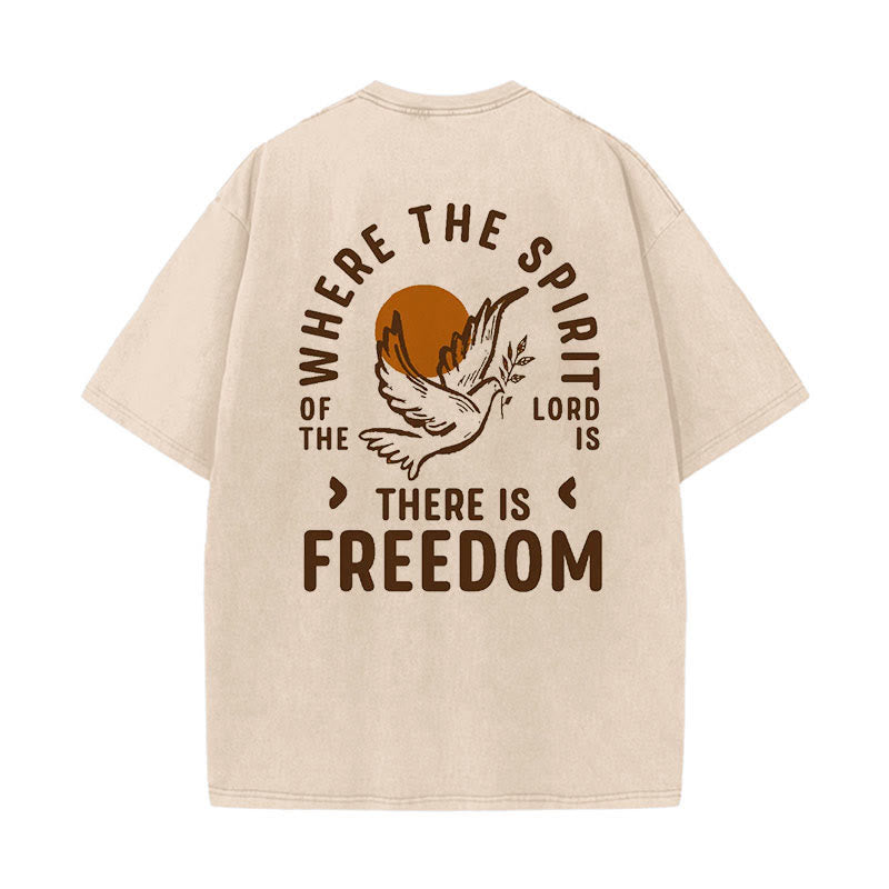 Christianartworkshop Spirit of the Lord and Freedom Unisex Washed T-Shirt - Apricot - 5XL - image 3
