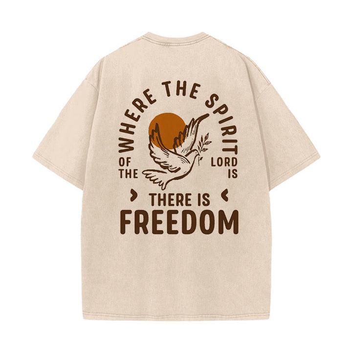 Christianartworkshop Spirit of the Lord and Freedom Unisex Washed T-Shirt - Apricot - 5XL - image 3