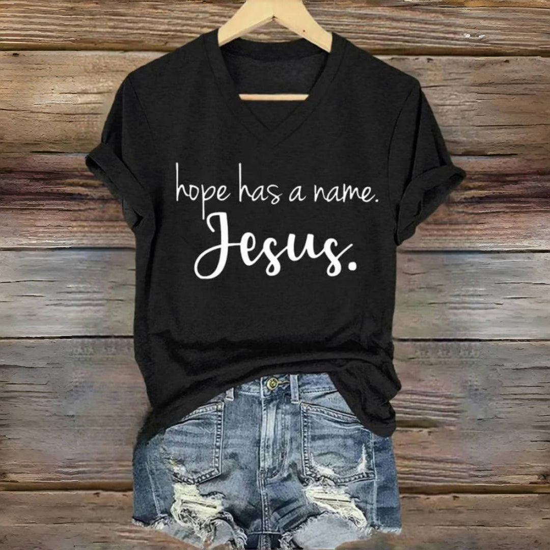 Christianartworkshop Hope Has A Name Jesus Print V-Neck T-shirt - Black - 4XL - image 2