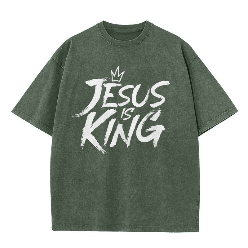 Christianartworkshop Jesus Is King Unisex Washed T-Shirt - Army Green - 5XL - image 7
