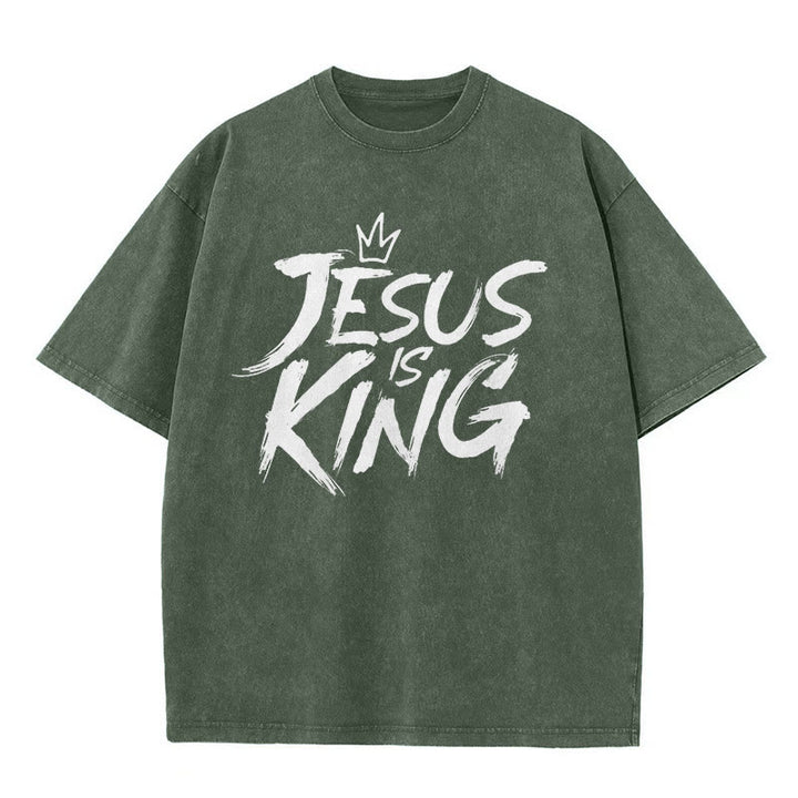 Christianartworkshop Jesus Is King Unisex Washed T-Shirt - Army Green - 5XL - image 7