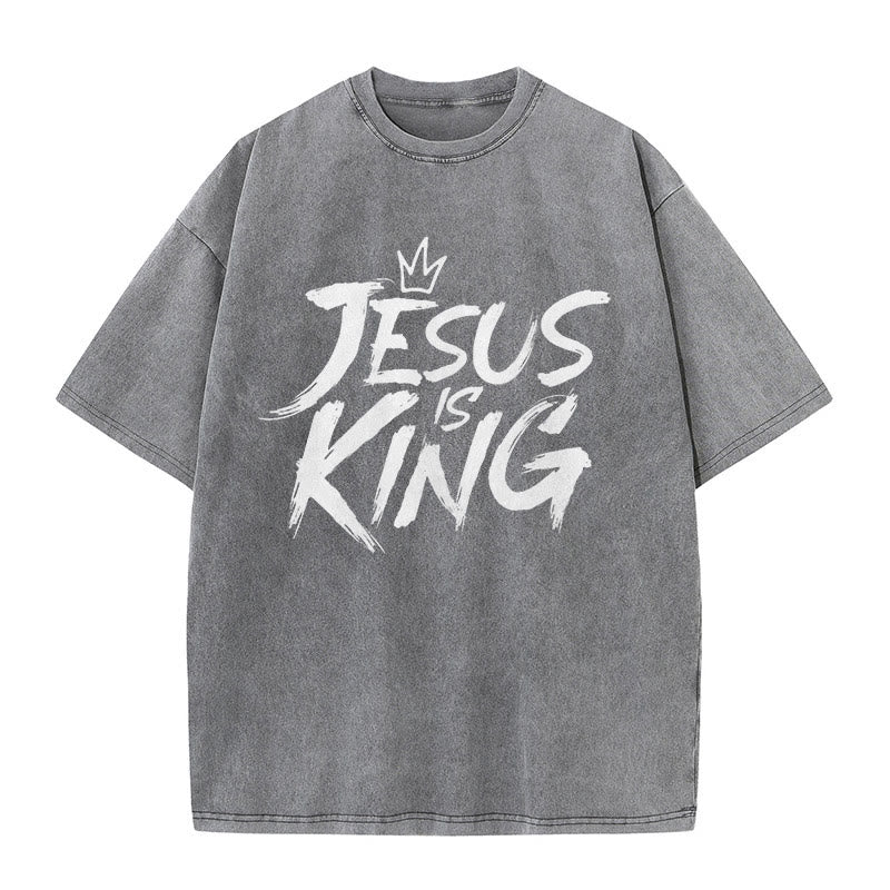 Christianartworkshop Jesus Is King Unisex Washed T-Shirt - Grey - 5XL - image 10