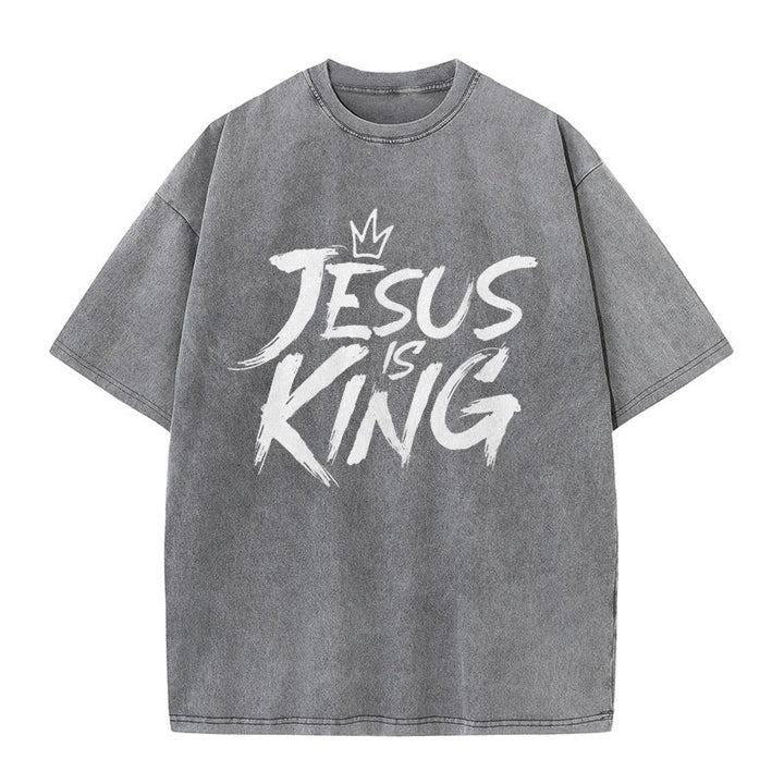 Christianartworkshop Jesus Is King Unisex Washed T-Shirt - Grey - 5XL - image 10
