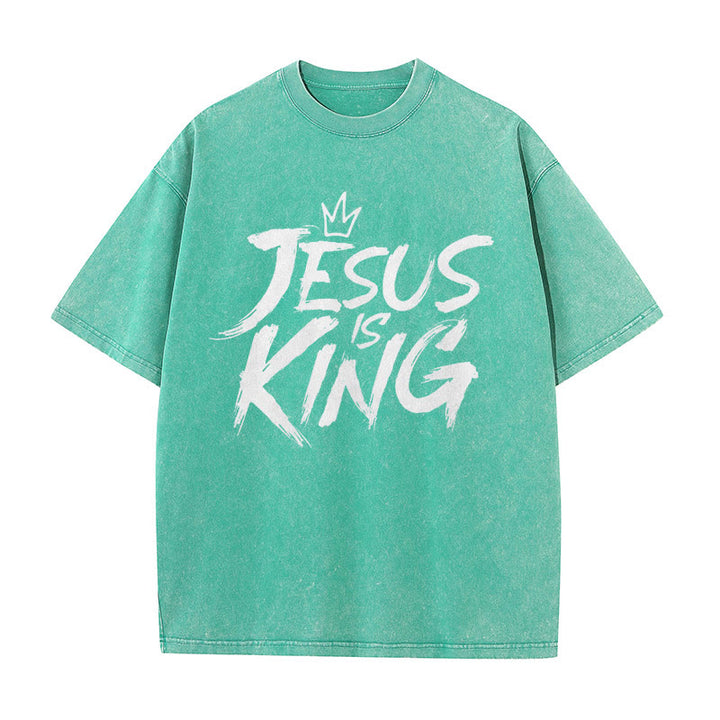 Christianartworkshop Jesus Is King Unisex Washed T-Shirt - Green - 5XL - image 8
